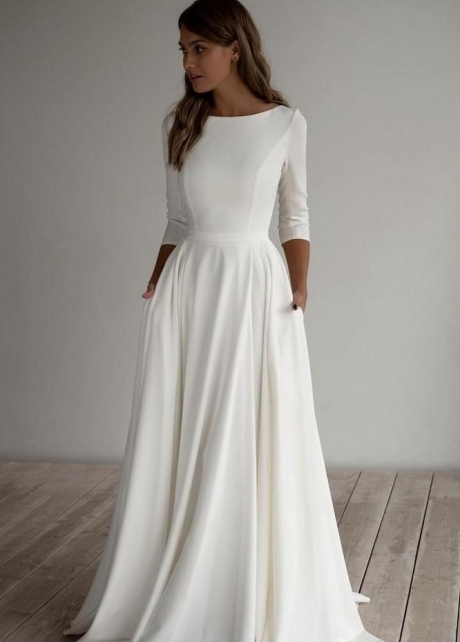 Modest Wedding Dress with 3/4 Sleeves
