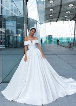 2022 White Satin Wedding Dress with Off-the-shoulder
