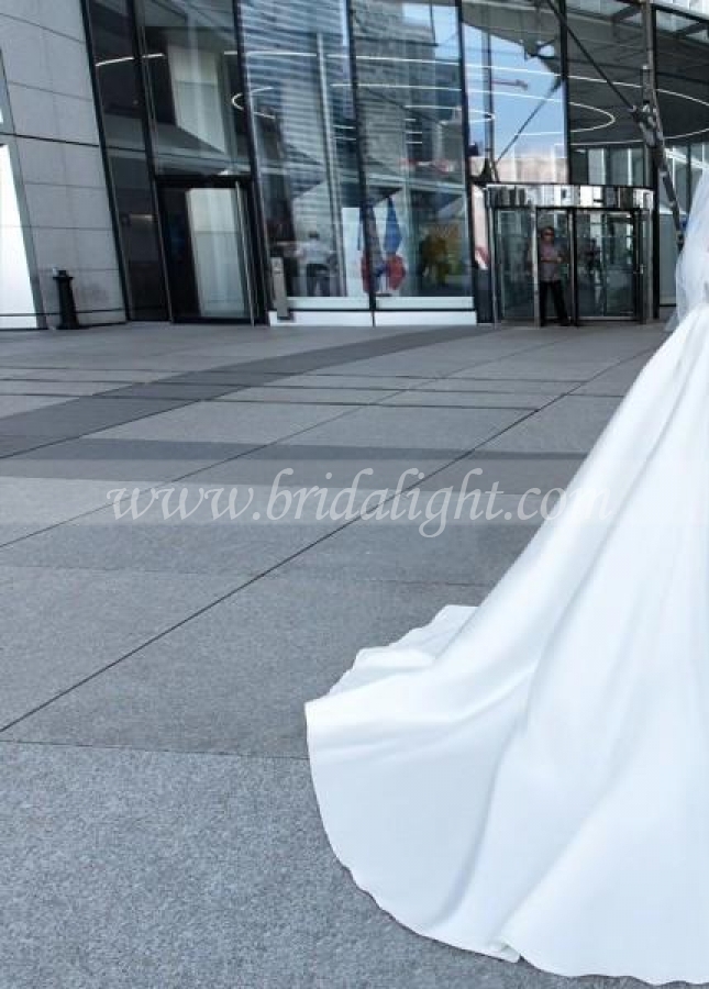 2023 White Satin Wedding Dress with Off-the-shoulder