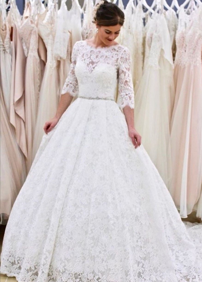 2022 New-in Lace Wedding Dress with Sleeves Vestido de casamento