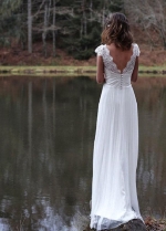 Beach A Line Lace Tulle V Back Wedding Dresses