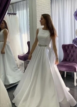 A-line Satin Simple Wedding Dress with Rhinestones Belt