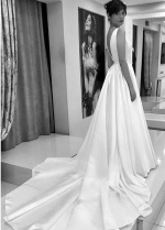 A-line Satin Bridal Dresses with V-neckline Illusion Insert