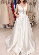 A-line Satin Bridal Dresses with Pockets