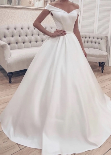 A-line Off-the-shoulder Satin Bride Dresses