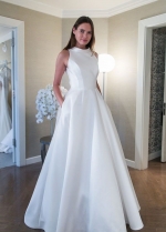 A-line Satin White Wedding Dress with Pockets