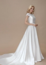 A-line Satin Formal Wedding Gown with Lace Sleeves