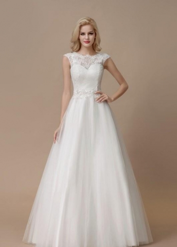Affordable Lace A-line Bridal Dress Floor-length Tulle Skirt