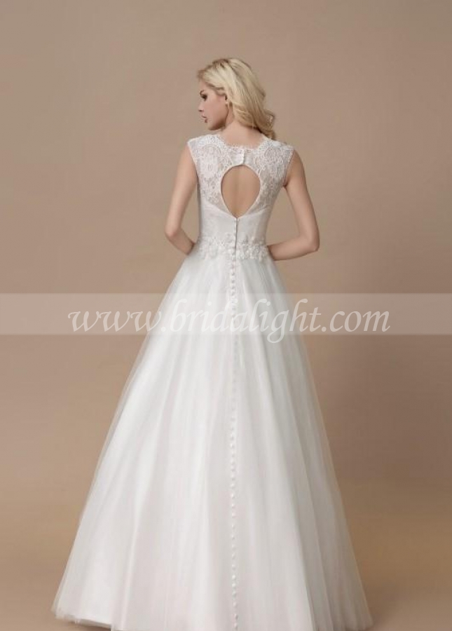 Affordable Lace A-line Bridal Dress Floor-length Tulle Skirt