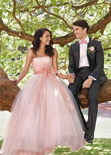 A-line Strapless Pink Wedding Dress with Bow Sash vestido de casamento