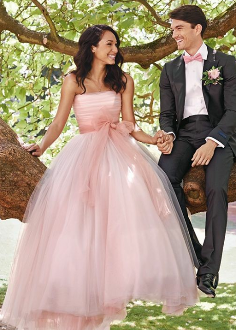 A-line Strapless Pink Wedding Dress with Bow Sash vestido de casamento