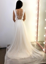 A-line Simple Tulle Wedding Gown with Slit