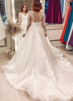 Appliques Long Sleeves A-line Princess Wedding Gown