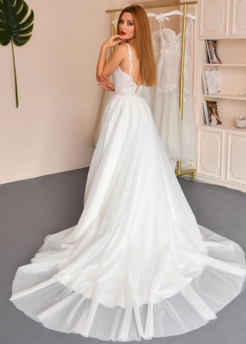 A-line Spaghetti Straps Tulle Bridal Dress