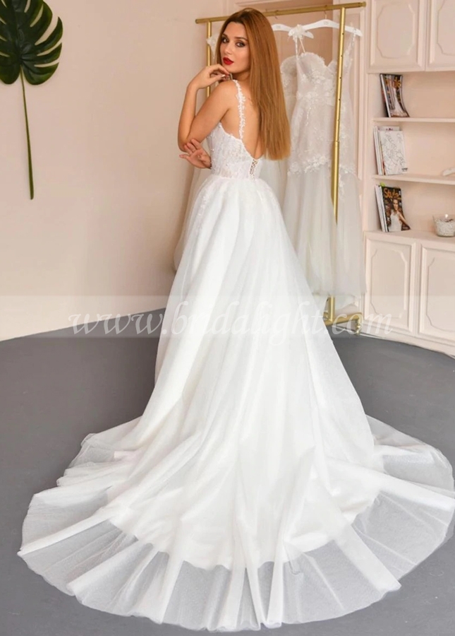 A-line Spaghetti Straps Tulle Bridal Dress