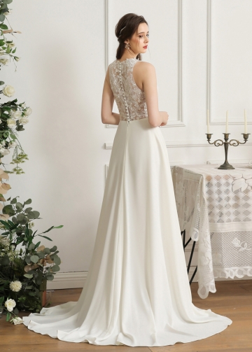 A-line Lace and Crepe Wedding Gowns