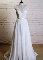 A-line Lace and Chiffon Summer Beach Wedding Gown Online