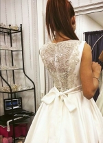 A-line Rhinestones Satin Bridal Dress with Crystals Back