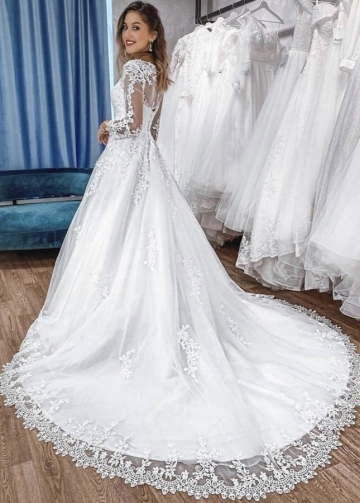 A-line Long Sleeves Bridal Dresses Lace Appliques
