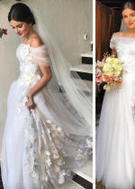 Appliques 3D Flowers Wedding Dresses Off-the-shoulder