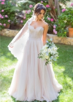 A-line Sweetheart Lace Destination Wedding Dress with Tulle Skirt