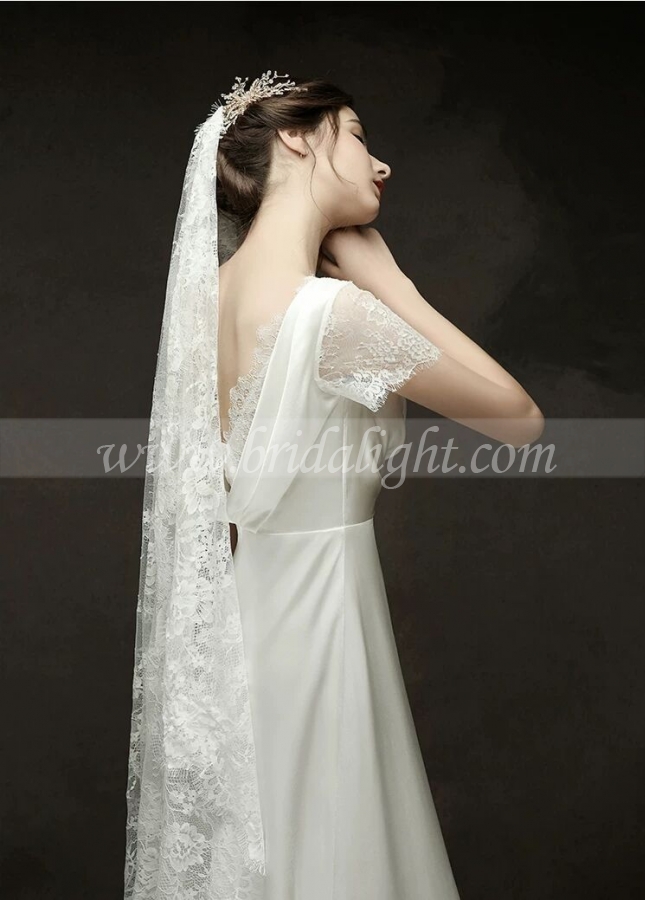 A-line Simple Satin Wedding Gown 2022 Lace Sleeves