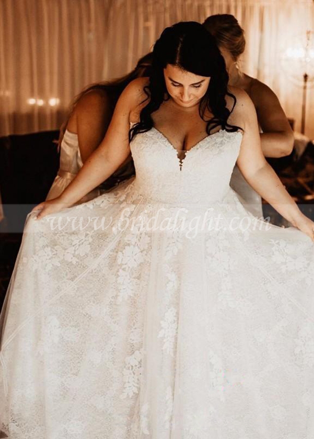 A Line Plus Size Sweetheart Lace Wedding Dresses