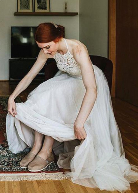 A Line Boho Backless Lace Summer Wedding Dresses
