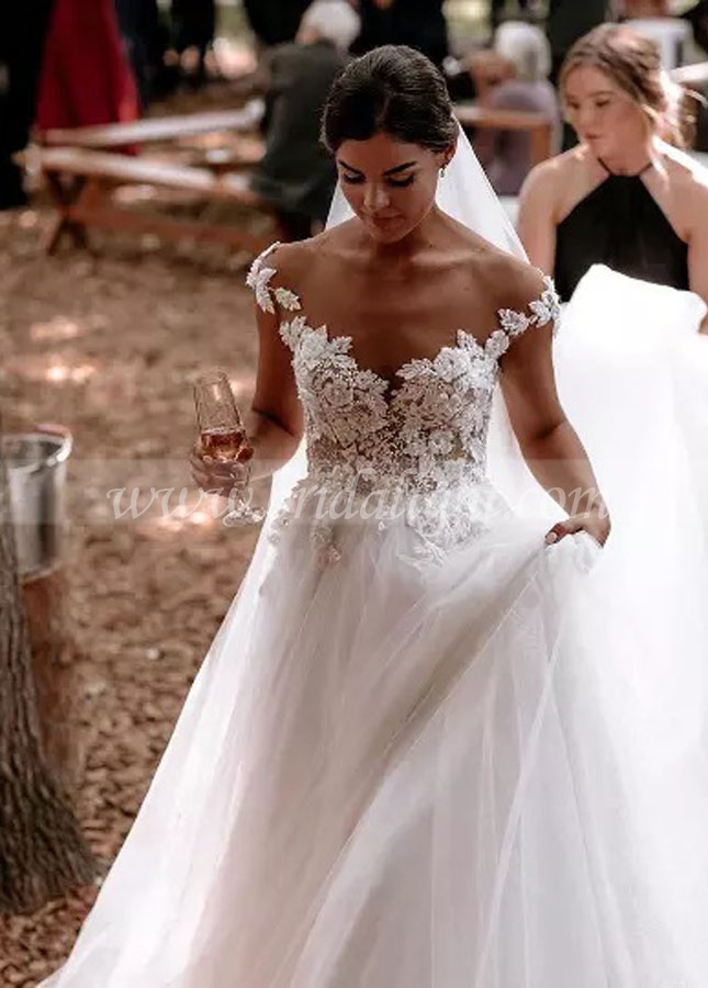 A Line Lace Tulle Wedding Dresses Elegant Bridal Gowns Multi-layer Boho Vestido de noivas Chic
