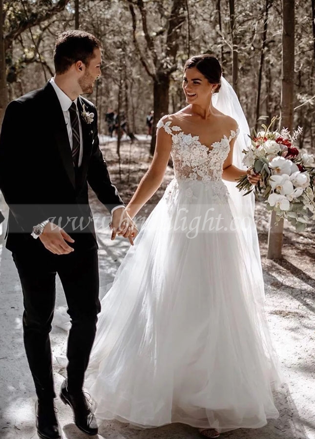 A Line Lace Tulle Wedding Dresses Elegant Bridal Gowns Multi-layer Boho Vestido de noivas Chic