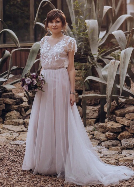 A Line Tulle Wedding Dresses Lace Beads Fairy bohemian Bridal Gowns Sweep Train Vestido de noivas