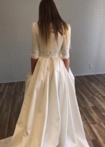 Bateau Satin Half Sleeves Wedding Dresses with Pockets