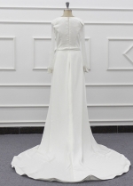 Bateau Neckline Crepe Simple Bridal Gown with Beading String Sleeves