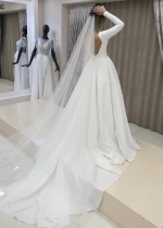 Boat Neck Full Sleeves Wedding Gown Backless