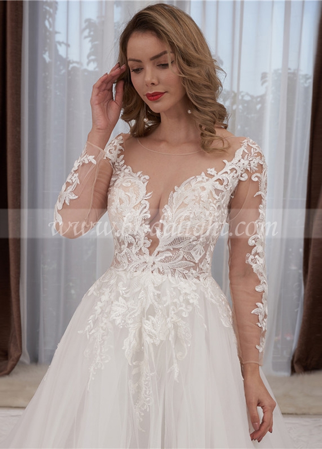 Beaded and Lace Appliques Wedding Dresses Long Sleeves