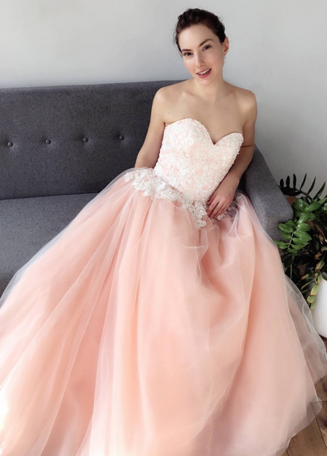 Blush Pink Tulle Skirt Two Toned Wedding Dresses for Sale