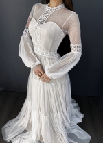 Boho Long Sleeves Tulle Bride Wedding Dresses