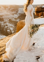 Boho Lace Long-Sleeves Wedding-Dress Mermaid