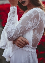 Boho Long Sleeves Lace Chiffon Outdoor Wedding Dress