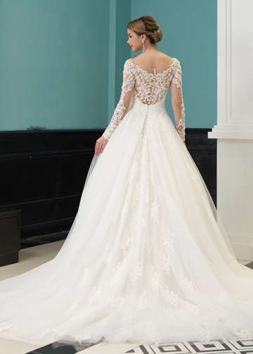 Beaded Appliques Lace Wedding Dress with Long Sleeves