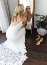 Backless Lace Boho Wedding Dress with Slit Cut