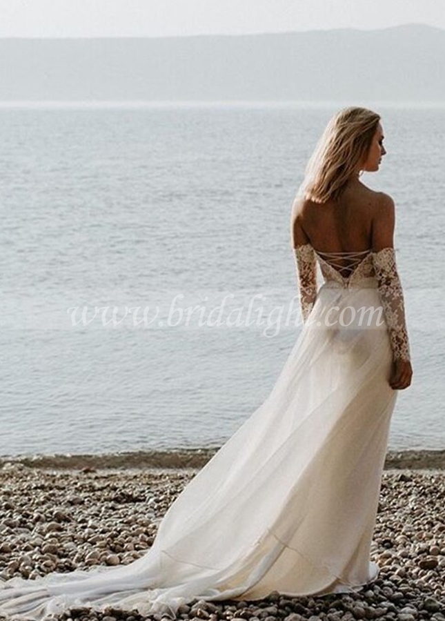 Boho Mermaid Bridal Dress With Removable Lace Sleeves