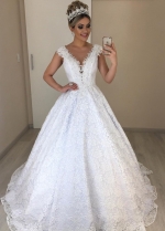 Brazilian Style Lace Bride Dresses Wedding 2022 with Beaded V-neckline