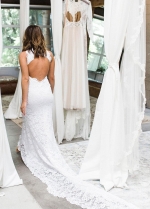 Boho Style Chic Lace Wedding Dress with Hollow Back
