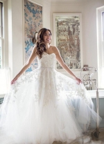 Beaded Lace A-line Strapless Wedding Dresses with Jewelry Belt vestido novia