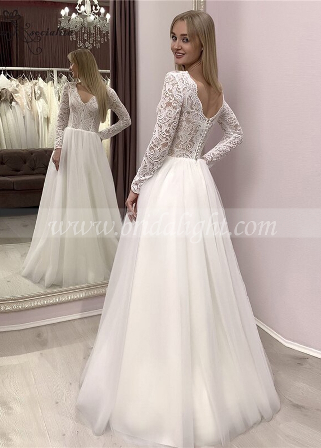 Bohemian Wedding Dresses Long Sleeve Lace Modest Bridal Gown