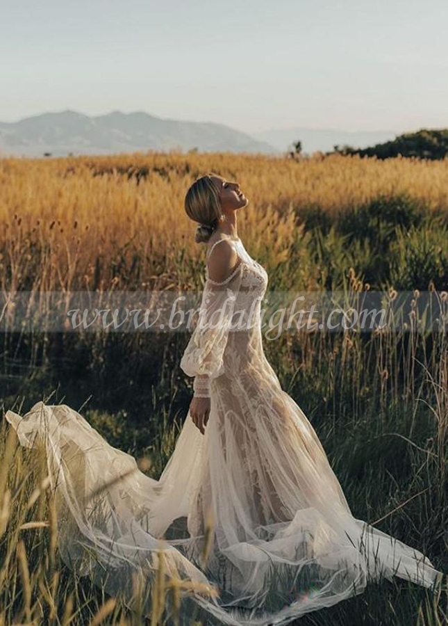 Bohemian Lace Tulle Wedding Dresses