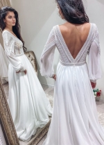 Bohemian Chiffon Lace Wedding Dresses Long Sleeves
