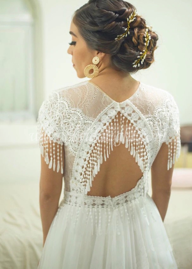 Bohemia Tassel Boho Wedding Dress Lace Backles