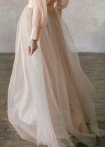 Boho Wedding Dress Long Sleeves A Line Champagne Tulle Princess Bride Dress